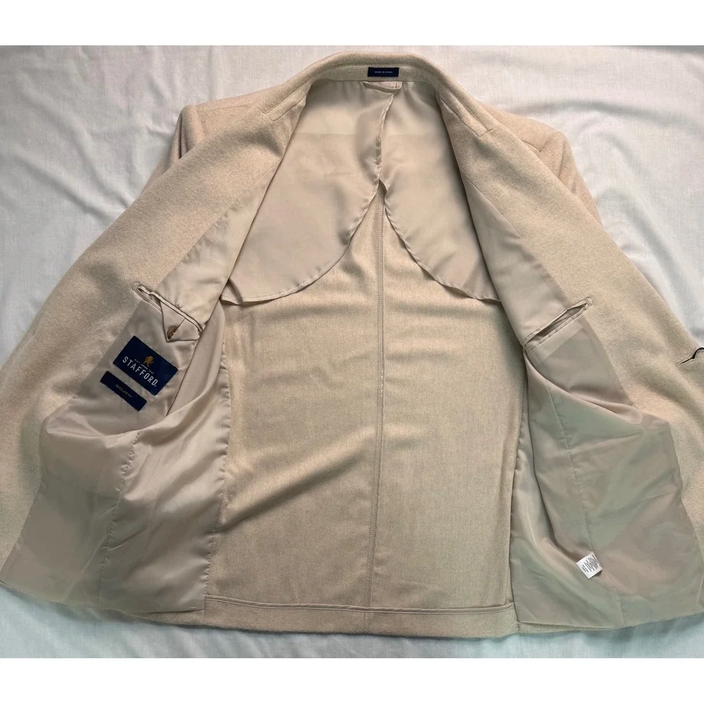 Stafford Mens Wool Cashmere Blend Blazer Taupe Regular Fit Sport Coat Large NWT